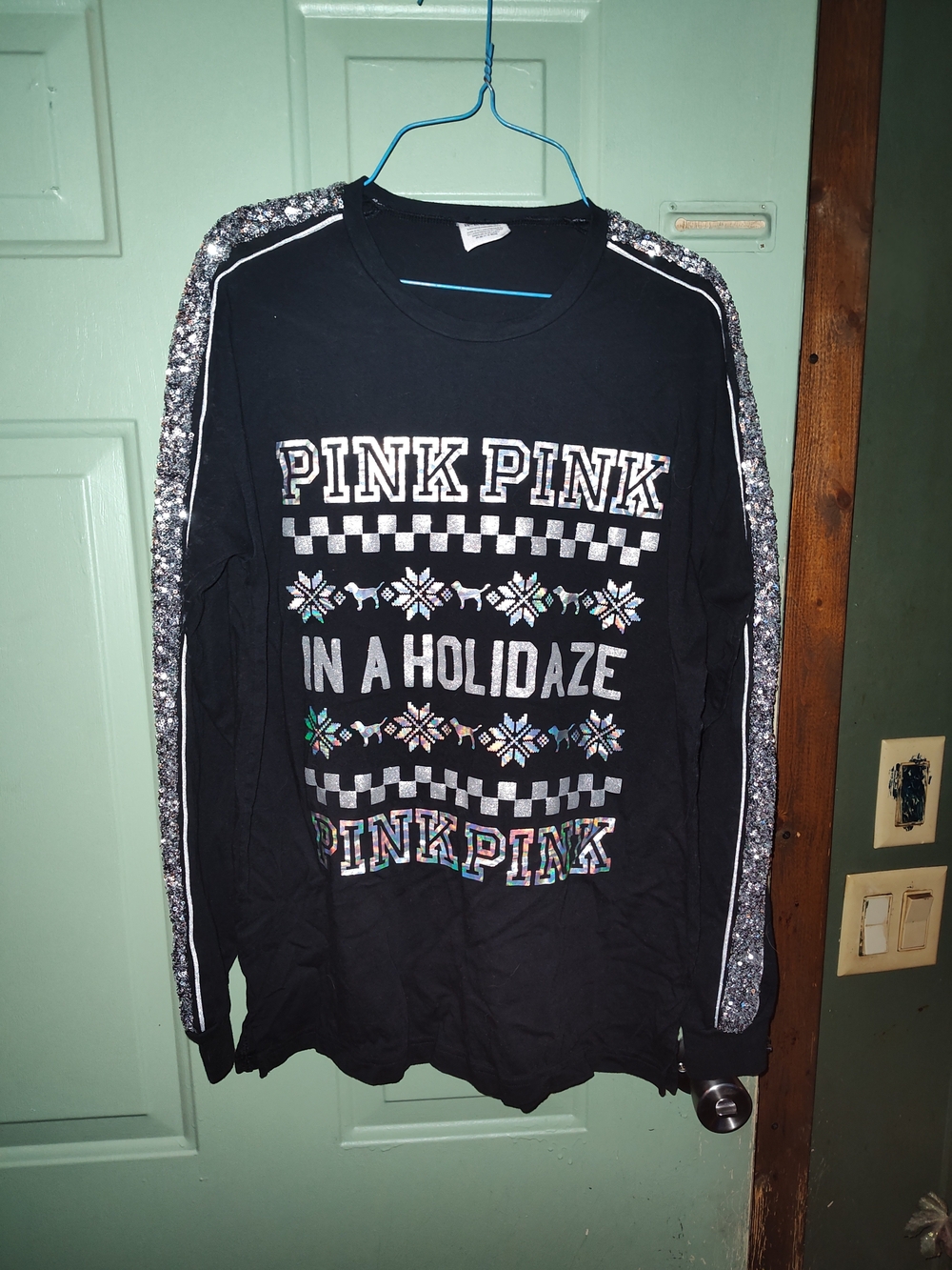 Victoria's Secret Long Sleeve Top in Black with Sequin Trim